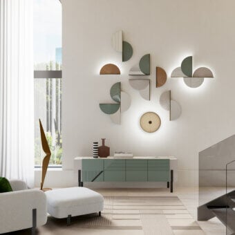 Superior Bizzotto Italia Amulet sideboard crafted in muted green wood with a contrasting off-white top and black leg supports