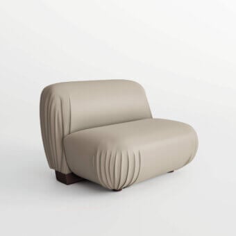 Distinctive Bizzotto Italia Grand Pliage lounge chair with sumptuous beige textile-like cover and lacquered MDF wood details