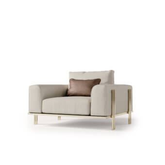 Lavish Bizzotto Italia Ikat lounge chair with light beige upholstery and glossy golden lacquered metal frame
