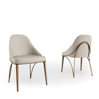 Exclusive Bizzotto Italia Jete chair with light beige leather seat and bronze Ottone metal legs