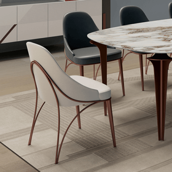 Distinguished Bizzotto Italia Jeté chair with light gray textile backrest and white leather seat in Ottone finish