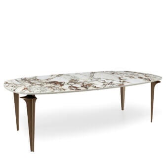 Superior Bizzotto Italia Jete table crafted in white, gray and brown marble with glossy, curved brown legs