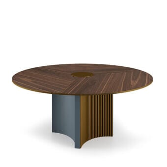 Superior Bizzotto Italia Plume table with a dynamic ash gray base, copper accents, and warm ivory marble-effect top exhibiting geometric streaks