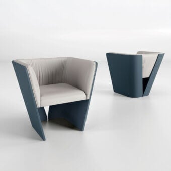 Exceptional Bizzotto Italia Sensu lounge chair with light grey cushioned textile and matte Blu Pavone metal frame