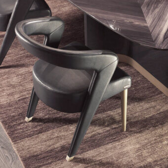 Distinguished Bizzotto Italia Wave chair with black leather upholstery and lacquered metal built with golden accents