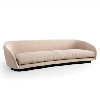 Distinguished CPRN Homood Downtown sofa upholstered in light beige fabric with a refined matte finish and sleek black base