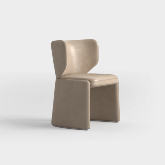 Distinguished CPRN Homood Emilia chair with geometric silhouette upholstered in matte beige leather and metal base