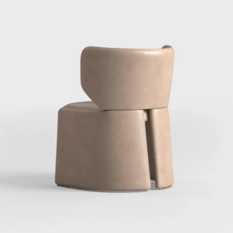 Distinguished CPRN Homood Emilia chair fully upholstered in smooth, light beige textile with a unique metal base and organic curves