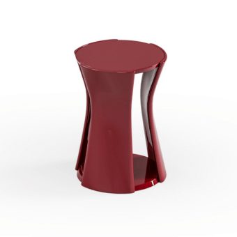 Distinguished CPRN Homood Grace side table with curvaceous silhouette in glossy deep red lacquered wood