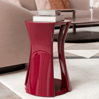 Distinctive CPRN Homood Grace side table crafted in Italy with refined wood and glossy deep red finish