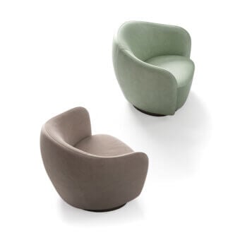Elegant CPRN Homood Isabel lounge chair with rounded form and taupe textile upholstery crafted with a matte metal base