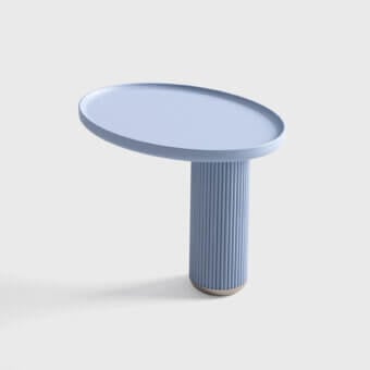 Distinguished CPRN Homood Josè side table in light pastel blue lacquer with fluted cylindrical base crafted in Italy