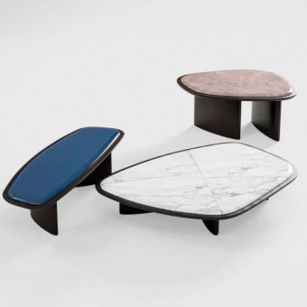 Superior CPRN Homood Kigali coffee table with irregular white marble-like top and curved solid wood base