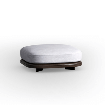 Distinguished CPRN Homood Pierre ottoman in light grey textile with dark brown finished wooden base