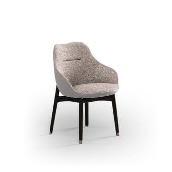 Elegant CPRN Homood Royal chair with light beige textile upholstery, smooth gray panels and dark-stained solid wood frame