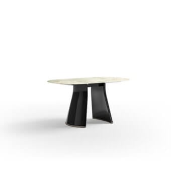 Superior CPRN Homood Talos coffee table with beige and green mottled marble and dark lacquered wood legs