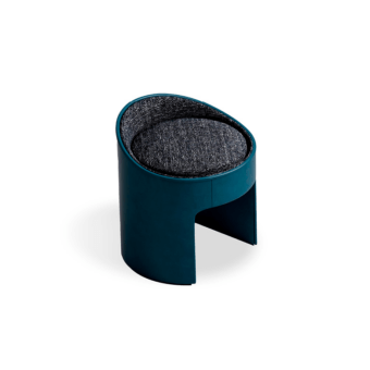 Elegant CPRN Homood Zoe ottoman crafted in Italy with teal-blue fabric and angled dark gray textured textile top with matte finish