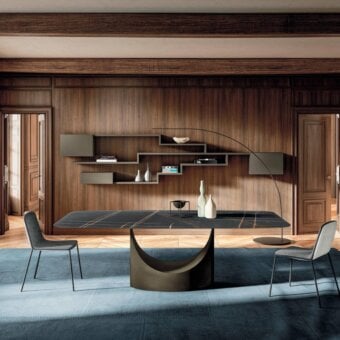 Exceptional Lago U shaped table with a dark matte finish and distinctive sculptural base crafted in Italy