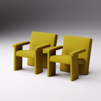 Remarkable LaCividina Agetti lounge chair crafted with beech wood and muted yellow-green textile upholstery exhibiting a modern aesthetic