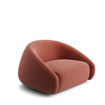Elegant LaCividina Apper lounge chair with enveloping form, reddish-brown textured fabric and seamless design