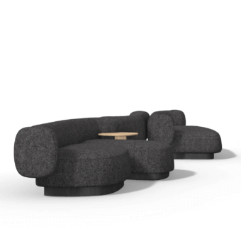 Superior LaCividina Dorothea sectional with dark textured textile upholstery and integrated light wood table