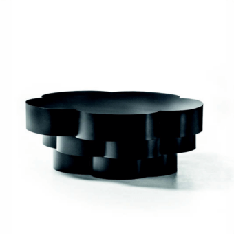 Exceptional LaCividina Idda coffee table, a sculptural form crafted in matte black metal with delicately bent sheet tiers