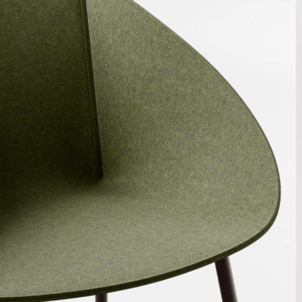 Superior LaCividina Taco chair with a rounded silhouette in olive-green felt and a slender steel core