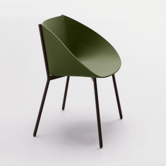 Distinctive LaCividina Taco chair with folded natural felt and steel core in dark green matte finish
