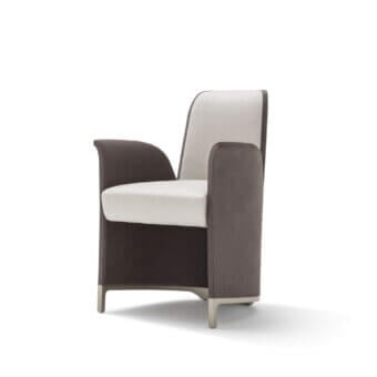 Distinguished OAK Manhattan armchair with light beige and dark brown leather upholstery plus bronzed painted metal legs