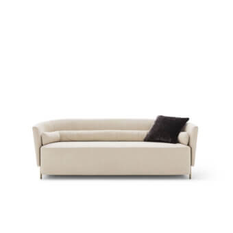 Sophisticated OAK Melodia sofa with creamy beige fabric upholstery and painted metal feet including lumbar cushion