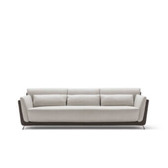 Elegant OAK Moma sofa with light textile upholstery and a contrasting dark frame built with thin metallic legs