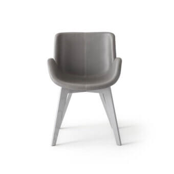 Distinguished OAK Nota armchair with gray leather upholstery and angled painted ash wood legs