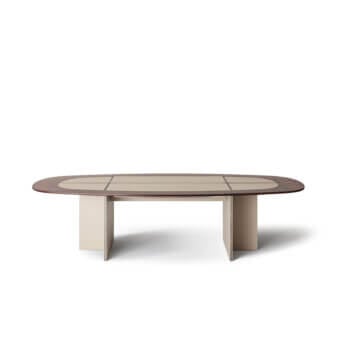 Distinguished OAK Sinfonia table with captivating oval tabletop in light beige and dark brown with matte finish bases