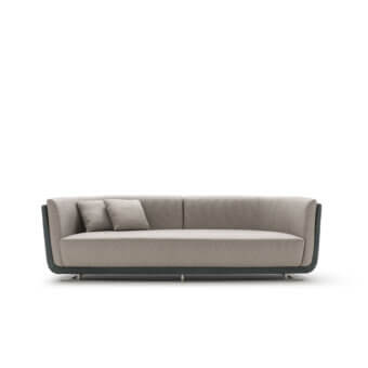 Architectural OAK Solomon sofa with elegant light gray textured seats and a dark metal base for balanced comfort