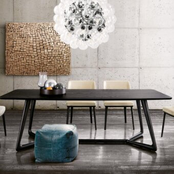 Exceptional Pacini & Cappellini Cover table with dark veneered ash wood and inclined solid ash legs