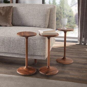 Elegant Pacini & Cappellini Henry side table in solid Canaletto walnut with warm medium-brown finish showcasing natural grain