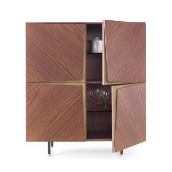Distinguished Pacini & Cappellini Milano cupboard crafted in wood with a smooth, medium-toned brown finish and graphite metal feet with brass accents