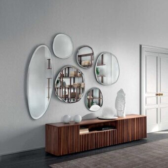 Superior Pacini & Cappellini Stone mirror with irregular oval shape and beveled edge crafted in Italy