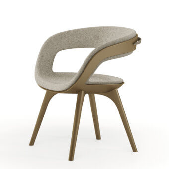 Superior Reflex Nido armchair with a light brown matte metallic frame and grey textile upholstery presents a stylish organic silhouette