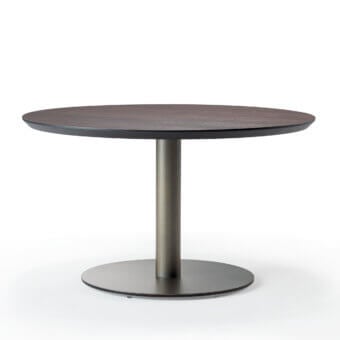 Distinguished Reflex Rondo lounge table with beveled Canaletto wood and dark bronze metal base in a dark brown finish