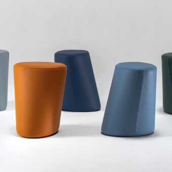 Innovative Reflex Smurph ottoman upholstered in dark blue synthetic material or leatherette with matte finish