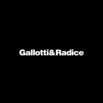 Gallotti&Radice logo, white sans-serif text on black background, minimalist typography, brand identifier, centered composition, modern aesthetic.