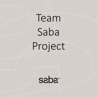 Minimalist graphic layout with overlapping curved lines, pale gray background, and vertically stacked sans-serif text reading “Team Saba Project”.