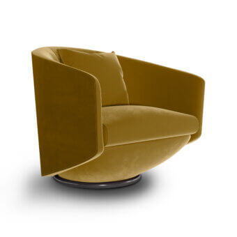 Superior Wayne Enterprises WE-035 lounge chair upholstered in plush golden-brown textile with lacquered base