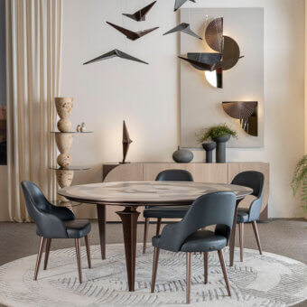 Exceptional Bizzotto Italia Jete table with wood inlay displaying beige, cream, and brown tones with matte finish