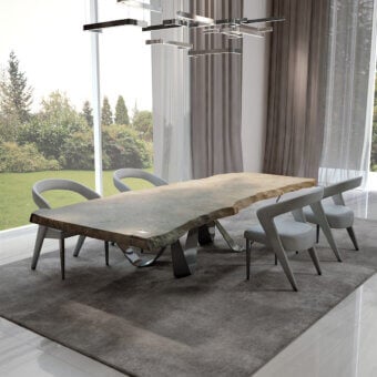 Superior Bizzotto Italia Reverse table with a light briarwood top and chrome black metal base crafted with a Shade finish