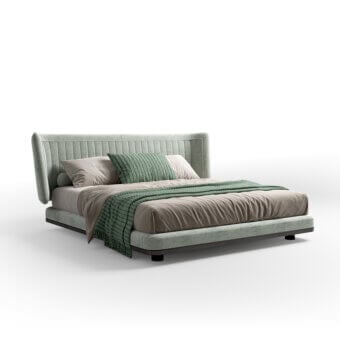 Distinguished CPRN Homood Marais bed with light green textile upholstery and matte finish crafted in Italy