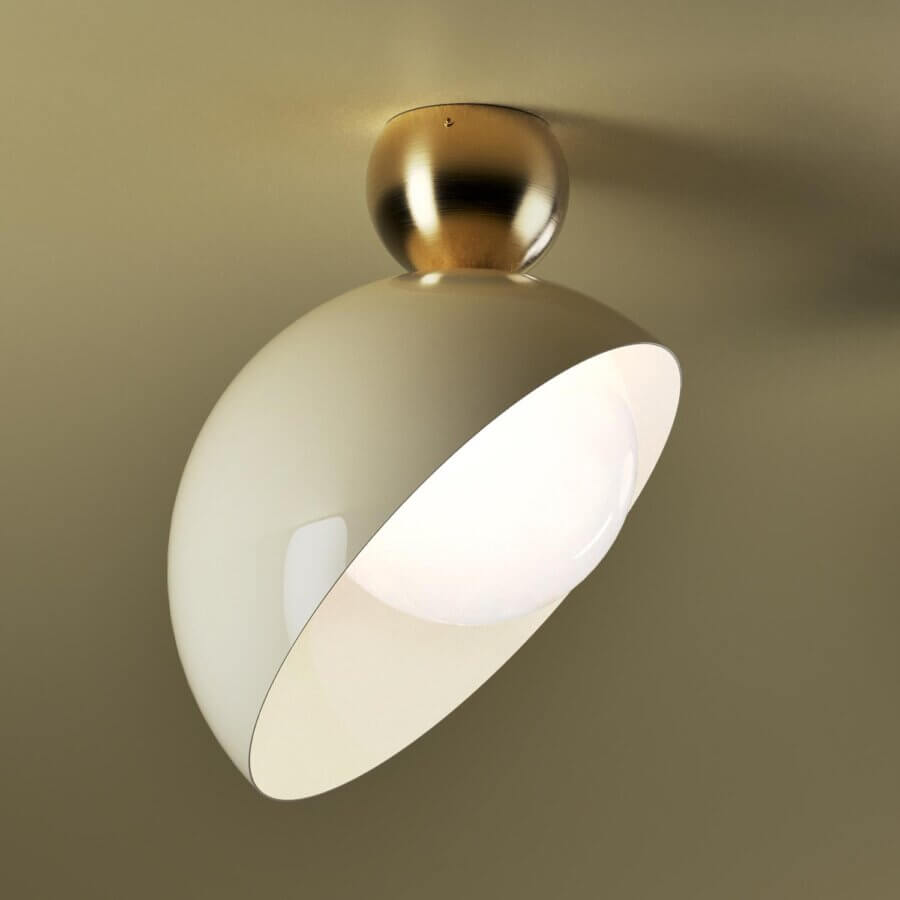 Superior Italamp Aurora ceiling lamp with white glass and decorative metal in brushed light gold finish