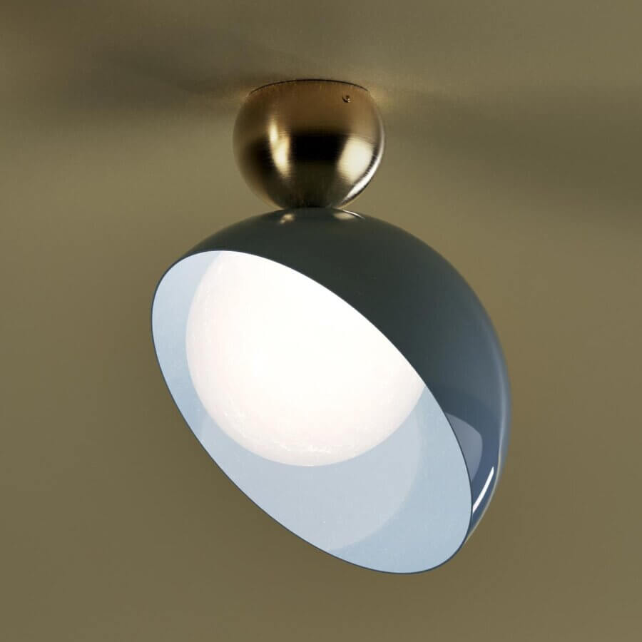Captivating Italamp Aurora ceiling lamp with a metal structure and gray asymmetrical shade directing light from a white glass diffuser in light gold finish