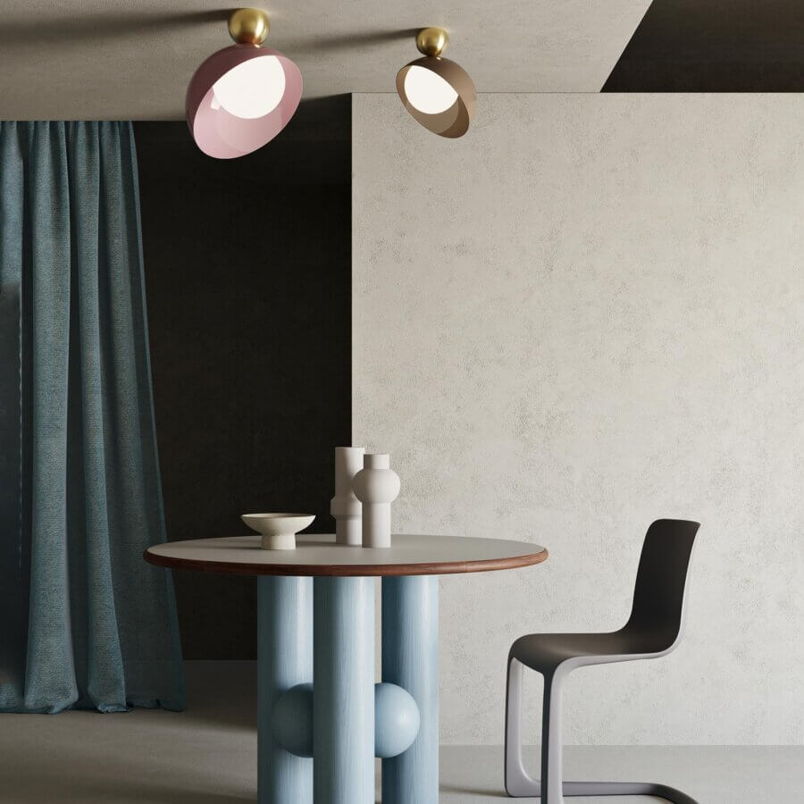 Distinguished Italamp Aurora ceiling lamp crafted in metal with taupe shade and brushed light gold accents